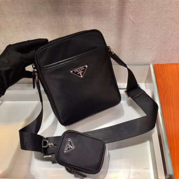 Pra*a re-nylon and saffiano leather shoulder bag