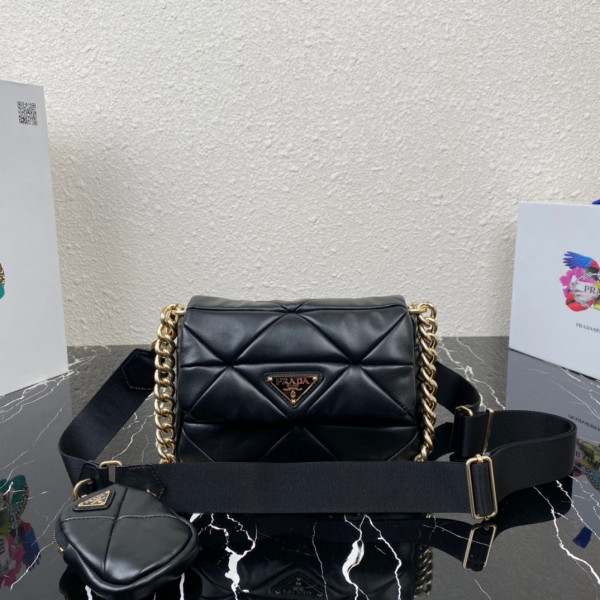 Pra*a system nappa leather patchwork bag