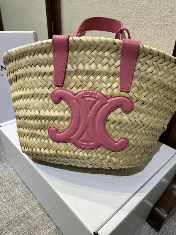 CELIN* TRIOMPHE CELIN* CLASSIC PANIER IN PALM LEAVES AND CALFSKIN