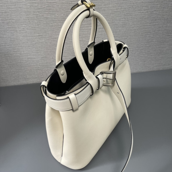 Pra*a buckle large leather handbag with belt-32*23*11cm