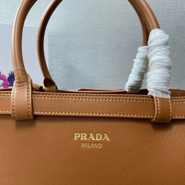 Pra*a buckle leather handbag with double belt-35*25*14cm