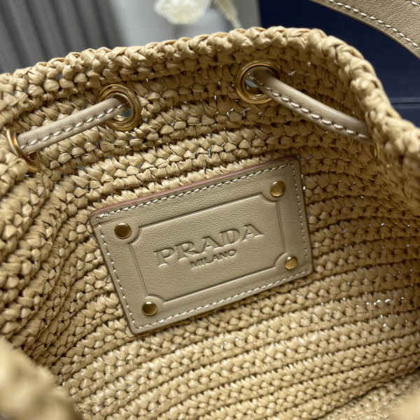 Pra*a tcrochet and leather bucket bag-20*17*12cm